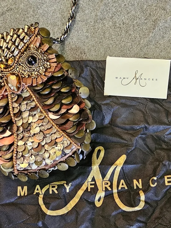 Mary Frances Owl Embellished Crossbody Purse with Dustbag - Brown & Gold - Picture 2 of 9